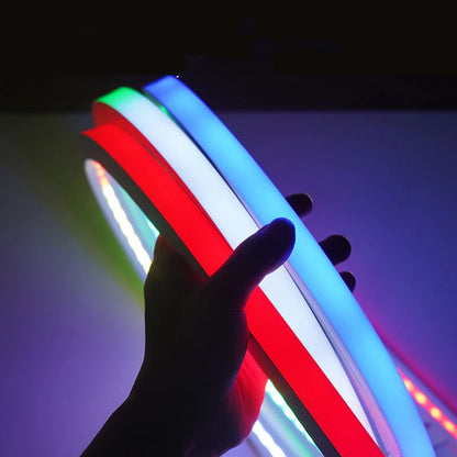 RGB Addressable Neon LED Strip Light | WS2812 SMD5050 60LEDs/M | 20×20mm Flexible Silicone Neon Rope | IP67 Waterproof | Top-Bend & Side-Bend Options | 5M Roll Kit with Power Adapter & Controller
