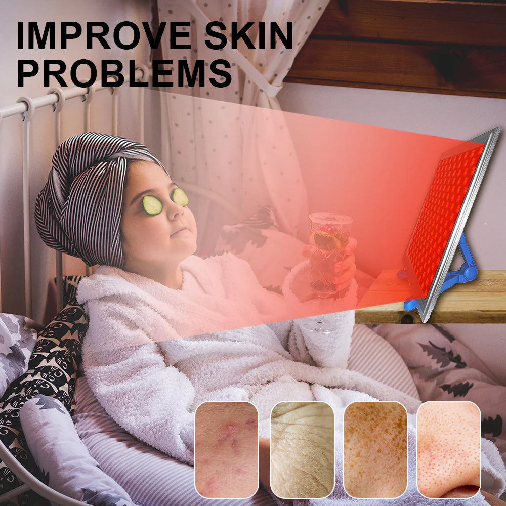 50W Infrared Therapy Lamp – Red Light 655–665nm & IR 850–860nm | Dimmable & Timer | AC100–240V | Aluminum Alloy + PC Cover | for Skin & Muscle | Blue Stand / Desktop Stand | Included Controller, Protective Goggles | US / EU / UK / AU Plug