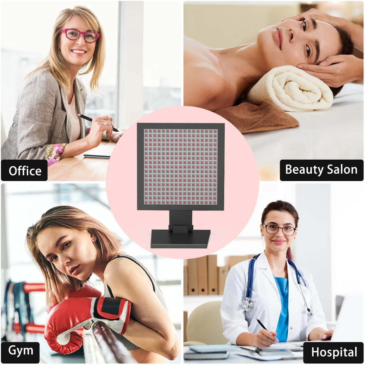 50W Infrared Therapy Lamp – Red Light 655–665nm & IR 850–860nm | Dimmable & Timer | AC100–240V | Aluminum Alloy + PC Cover | for Skin & Muscle | Blue Stand / Desktop Stand | Included Controller, Protective Goggles | US / EU / UK / AU Plug