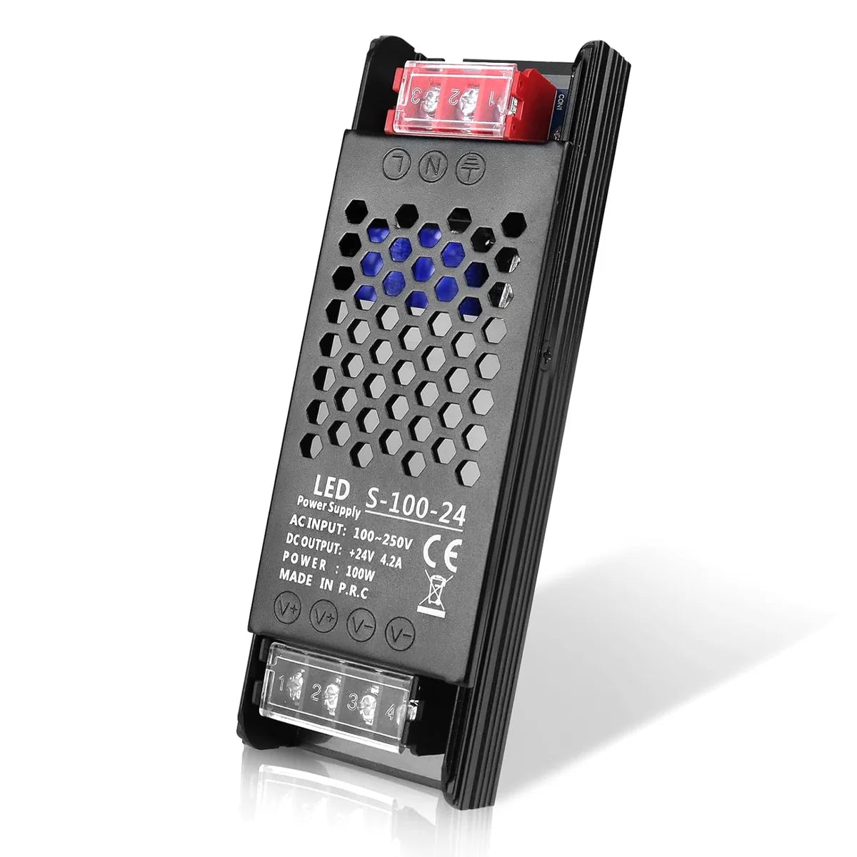 DC 12V/24V 36W–200W Slim Black Industrial Switching Power Supplies, AC 110–250V Input, Narrow Type LED Driver Transformer, Compact Metal Housing, CE/FCC/RoHS Certified