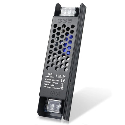 DC 12V/24V 36W–200W Slim Black Industrial Switching Power Supplies, AC 110–250V Input, Narrow Type LED Driver Transformer, Compact Metal Housing, CE/FCC/RoHS Certified