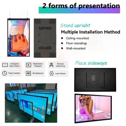 49" Single-Sided 2500nits High Bright Window LCD Display Screen, Android RK3568 2G+32G, Non-Touch, Cloud/APP/USB, Wall-Mount/Floor Stand/Suspended Installation