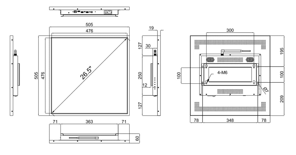 26.5 Inch (476×476mm Viewable) Square LCD Digital Screen Display, Cloud / APP / USB Disk Playback