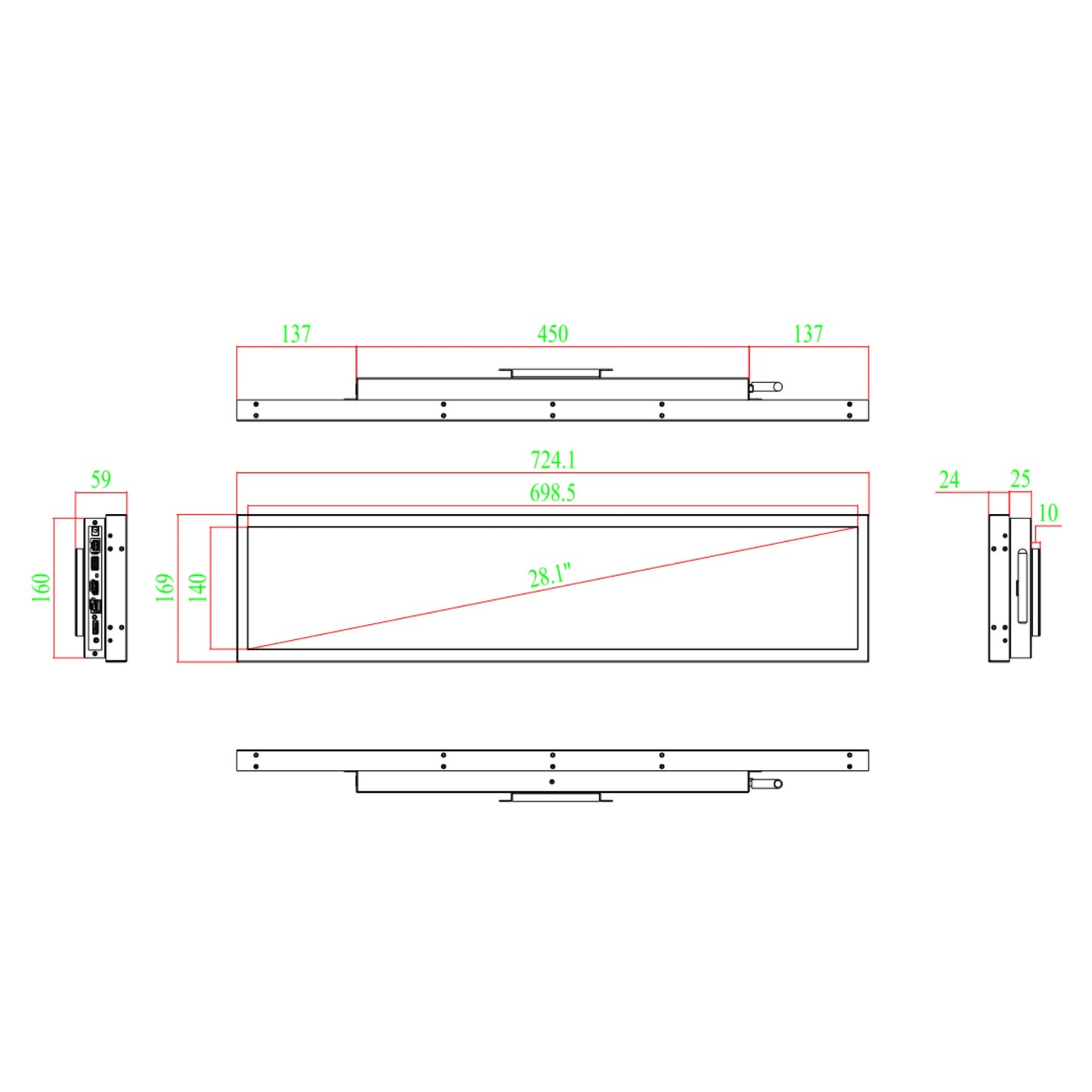 28.1 Inch (698.5×140mm Viewable) Android Stretched LCD Bar Display for Store Shelves | Cloud Platform / Mobile App / USB Media