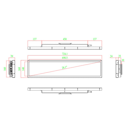 28.1 Inch (698.5×140mm Viewable) Android Stretched LCD Bar Display for Store Shelves | Cloud Platform / Mobile App / USB Media