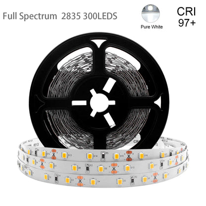 DC24V SMD2835 Full Spectrum LED Strip Light – CRI 97+ | 300 LEDs (60 LEDs/M) | 2700K / 3000K / 4000K / 5500K / 6500K | 10W/M | 8mm PCB | CRI 97+ | IP00 / IP67 | Under Cabinet, Mirror & Bedroom Accent Lighting | 50/500M