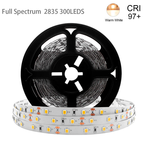 DC24V SMD2835 Full Spectrum LED Strip Light – CRI 97+ | 300 LEDs (60 LEDs/M) | 2700K / 3000K / 4000K / 5500K / 6500K | 10W/M | 8mm PCB | CRI 97+ | IP00 / IP67 | Under Cabinet, Mirror & Bedroom Accent Lighting | 50/500M