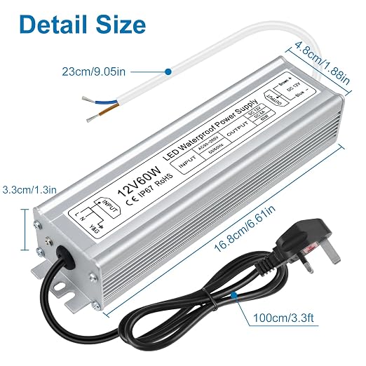 60W Outdoor Waterproof Power Supplies, 12V/24V/36V/48V Output, 90-265V / 90-140V Input, Single Output, Aluminum Housing, Outdoor Lighting Projects, CE/RoHS/FCC Certified, US/UK/EU Plug, 1-Pack / 10-Pack