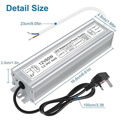 60W Outdoor Waterproof Power Supplies, 12V/24V/36V/48V Output, 90-265V / 90-140V Input, Single Output, Aluminum Housing, Outdoor Lighting Projects, CE/RoHS/FCC Certified, US/UK/EU Plug, 1-Pack / 10-Pack