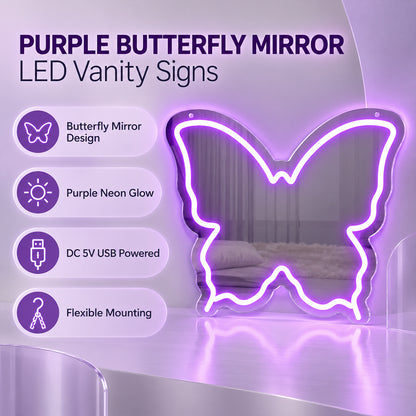 Purple Butterfly LED Vanity Signs – 15.7×12 inch  Neon Outline | USB Powered | Perfect for Vanity Decor