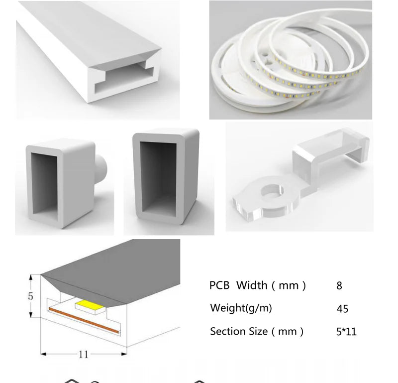 Neon Light Housing – S0511 | 5x11mm Silicone LED Channel System | IP67 Waterproof | 8mm PCB Width | 50M/5M | Local Stock US/UK/DE