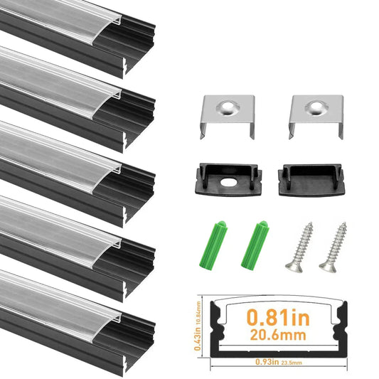 U Shape LED Channel - U04-A 20mm Silver / Black Aluminum Profile | Milky White Cover | Heavy-Duty LED Mounting Track – 1m / 2m / 3m | 50 / 100-Pack