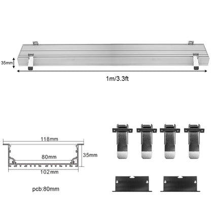 Wide Recessed LED Aluminum Profile Light H10235B – 80mm Inner Width | Silver Housing | Milky White Cover | With Installation Accessories | Flush Mounting Linear Office Lighting | 1m / 2m Length | 10 / 20-Pack