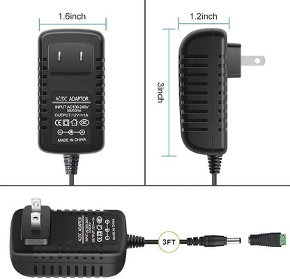 12V Wall Plug LED Adapter 12W/24W, AC 100–240V Input Black Wall Plug LED Adapter with UK Plug - for LED Strip Lights, CCTV and Electronics