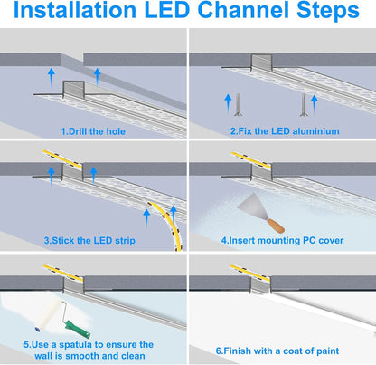 Double-Sided Drywall LED Aluminum Profiles – for 1–12mm LED Strip Plaster-in Recessed Profile | 1Meter | Silver | Milky White Cover | 1m / 2m / 3m | 50 / 100-Pack