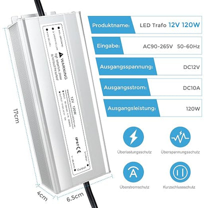 120W Outdoor Waterproof Power Supplies, 12V/24V/36V/48V Output, 90-265V / 90-140V / 175-265V Input, Single Output, Aluminum Housing, Outdoor Lighting Projects, CE/RoHS/FCC Certified, US/UK/EU Plug, 1-Pack / 10-Pack