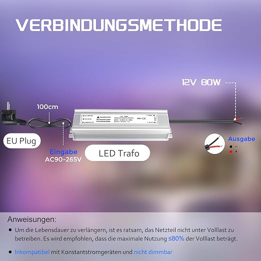 80W Outdoor Waterproof Power Supplies, 12V/24V/36V/48V Output, 90-265V Input, Single Output, Aluminum Housing, Outdoor Lighting Projects, CE/RoHS/FCC Certified, US/UK/EU Plug, 1-Pack / 10-Pack