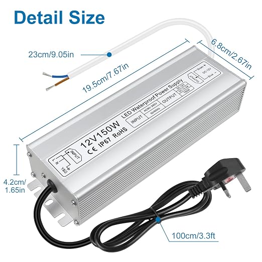 150W Outdoor Waterproof Power Supplies, 12V/24V/36V/48V Output, 90-265V / 90-140V / 175-265V Input, Single Output, Aluminum Housing, Outdoor Lighting Projects, CE/RoHS/FCC Certified, US/UK/EU Plug, 1-Pack / 10-Pack