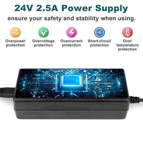 AC 100–240V Input LED Power Adapter Switching Transformer 60W–120W DC 24V with US Plug for LED Strip Lights, 3D Printers, CNC Equipment, CCTV Systems and Industrial Control Devices, 1-Pack/10-Pack