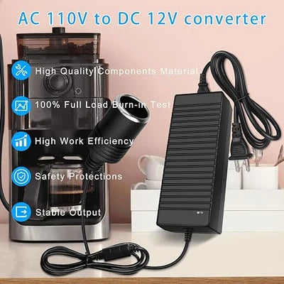 AC 100–240V Input LED Power Adapter Cigarette Lighter Converter Transformer 60W/120W/180W DC 12V with US Plug for Car Accessories, Tire Inflators, Portable Coolers, Car Vacuum Cleaners and Automotive Equipment, 1-Pack/10-Pack