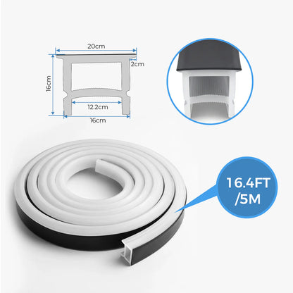 LQ Series S1616-T Black Quick Install LED Neon Profile | Top-Emitting Cover | 16×16mm Top Emitting led neon extrusion profile | Max Strip Width ≤12mm | LED Signage Cove Lighting | 5M/500M