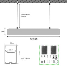 Wide Pendant LED Aluminum Profile Light H5075B – 29.3mm Inner Width | Silver Housing | Milky White Cover | With Installation Accessories | Suspension Mounting Linear Office Lighting | 1m / 2m Length | 10 / 20-Pack