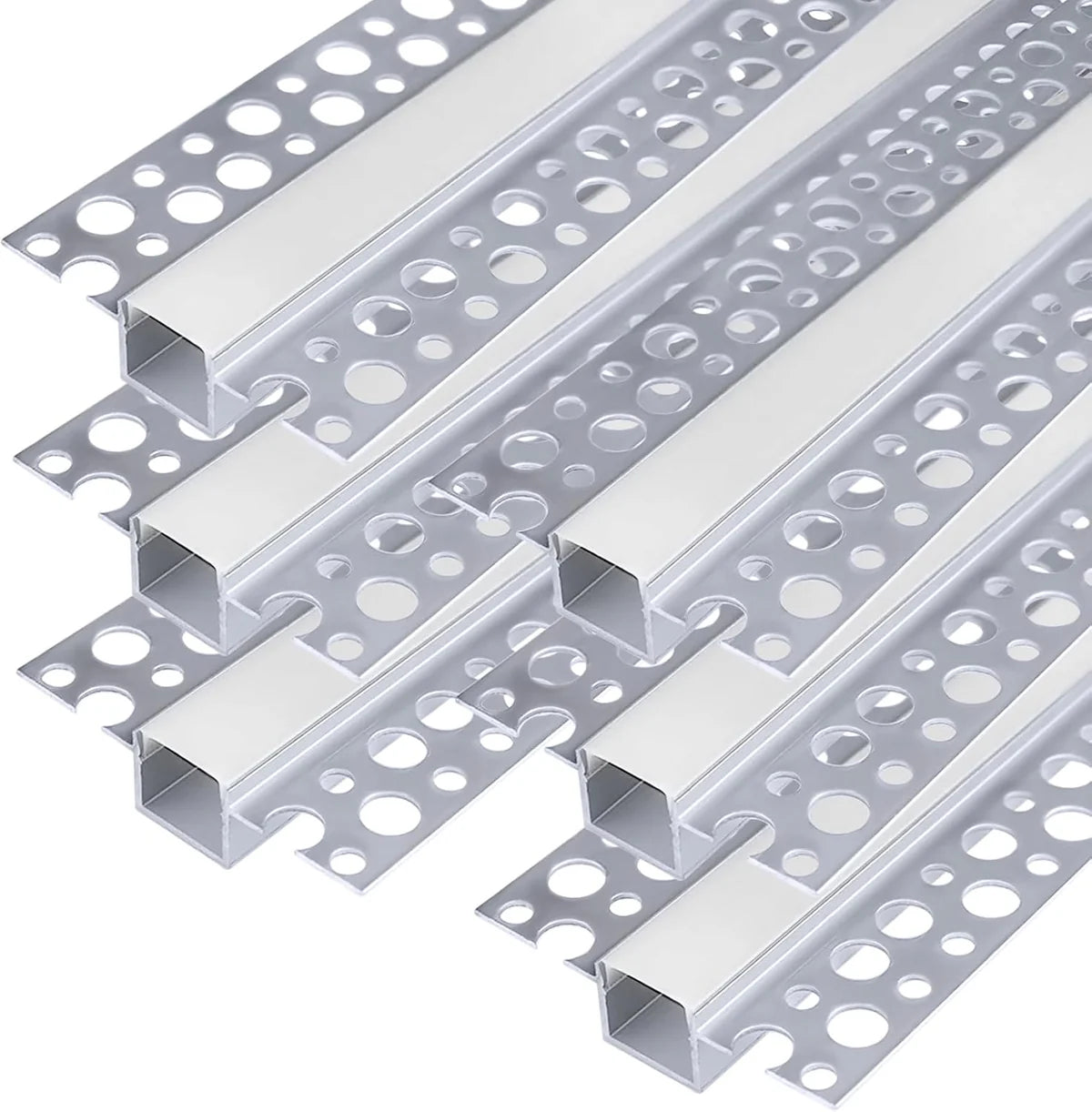 Double-Sided Drywall LED Aluminum Profiles – for 1–13mm LED Strip Plaster-in Recessed Profile | Silver | Milky White Cover | 1m / 2m / 3m | 50 / 100-Pack