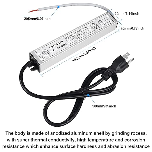 30W Outdoor Waterproof Power Supplies, 12V/24V Output, 90-265V Input, Single Output, Aluminum Housing, Outdoor Lighting Projects, CE/RoHS/FCC Certified, US/UK/EU Plug, 1-Pack / 10-Pack