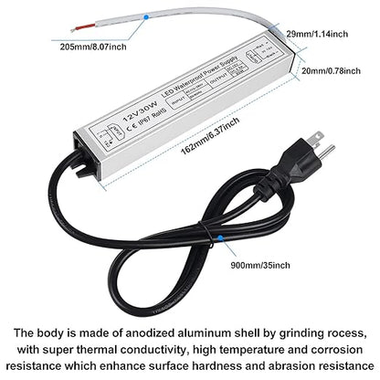 30W Outdoor Waterproof Power Supplies, 12V/24V Output, 90-265V Input, Single Output, Aluminum Housing, Outdoor Lighting Projects, CE/RoHS/FCC Certified, US/UK/EU Plug, 1-Pack / 10-Pack