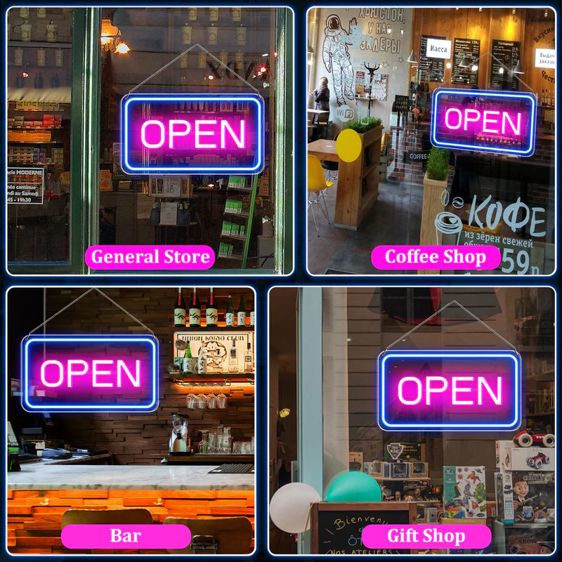 LightingWill Neon Open Sign Light – 16"x9" LED Open Sign with Adjustable Brightness, USB Powered 5V Electric Business Sign for Shops, Bars, Cafes, Hotels, Windows, and Outdoor Use