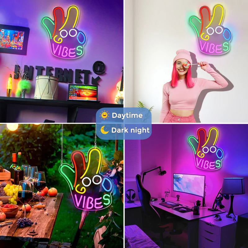 LightingWill Good Vibes “Okay” Neon Sign – Dimmable USB LED Light for Wall Decor, Game Room, Bar, Party – Durable, Safe & Energy-Saving
