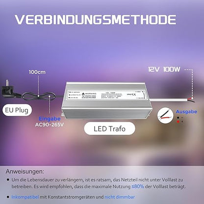 100W Outdoor Waterproof Power Supplies, 12V/24V/36V/48V Output, 90-265V / 90-140V / 175-265V Input, Single Output, Aluminum Housing, Outdoor Lighting Projects, CE/RoHS/FCC Certified, US/UK/EU Plug, 1-Pack / 10-Pack