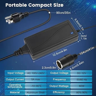 AC 100–240V Input LED Power Adapter Cigarette Lighter Converter Transformer 60W/120W/180W DC 12V with US Plug for Car Accessories, Tire Inflators, Portable Coolers, Car Vacuum Cleaners and Automotive Equipment, 1-Pack/10-Pack