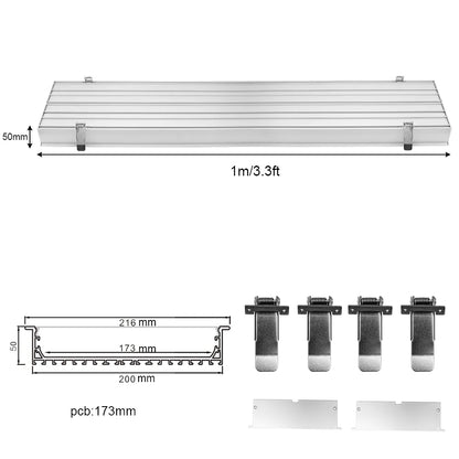 Wide Recessed LED Aluminum Profile Light H20050B – 173mm Inner Width | Silver Housing | Milky White Cover | With Installation Accessories | Flush Mounting Linear Office Lighting | 1m / 2m Length | 10 / 20-Pack