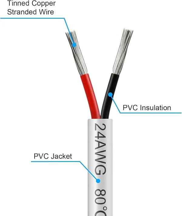 24 AWG 2/3/4/5 Conductor PVC Insulated Copper Cable, Black/White Flexible Wire for Low Voltage Electrical Wiring – 50m / 500m