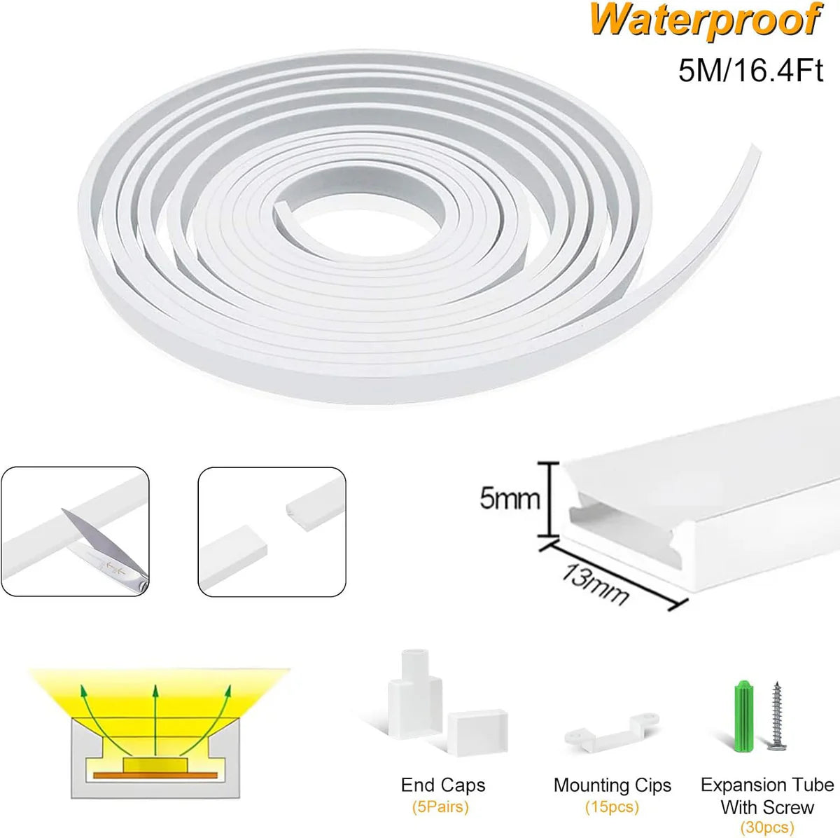 Neon Light Housing – S0513 | 5x13mm Silicone LED Channel System | IP67 Waterproof | 10mm PCB Width | 50M/5M | Local Stock US/UK/DE