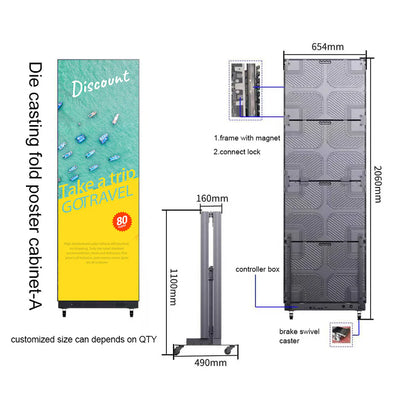 LEP-F Series Foldable LED Digital Signage Poster | GOB Surface + Magnetic Frame Design | 640×1920mm | P2.5 / P1.86 / P1.53 / P1.25 | Available in 1 set / 2 set Pack Options