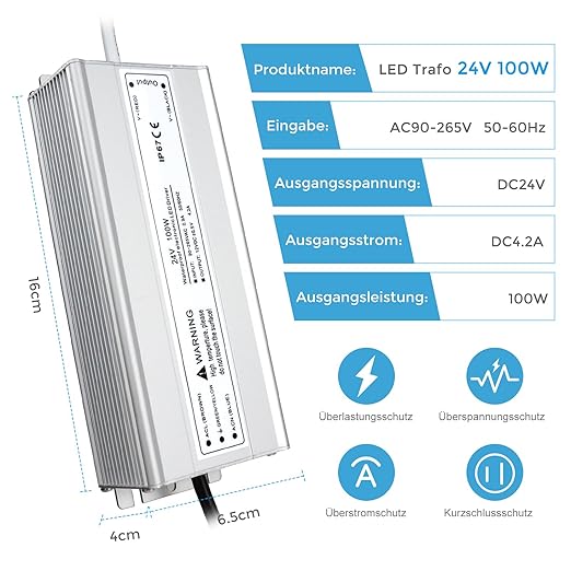 100W Outdoor Waterproof Power Supplies, 12V/24V/36V/48V Output, 90-265V / 90-140V / 175-265V Input, Single Output, Aluminum Housing, Outdoor Lighting Projects, CE/RoHS/FCC Certified, US/UK/EU Plug, 1-Pack / 10-Pack