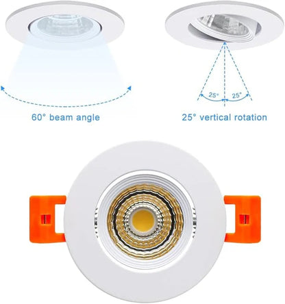 2Inch LED Recessed Ceiling Light, 3W Dimmable LED Downlight, Natural White 4000K, 60 Beam Angle COB Recessed Lights with Driver, 25W Halogen Bulbs Equivalent for Ceiling Lighting, White 10 Pack
