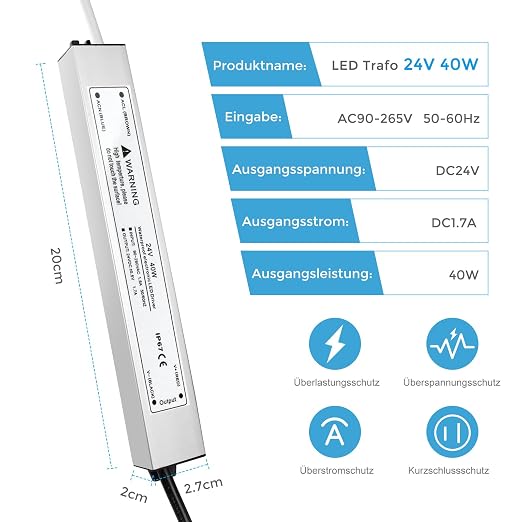 40W Outdoor Waterproof Power Supplies, 12V/24V Output, 90-265V Input, Single Output, Aluminum Housing, Outdoor Lighting Projects, CE/RoHS/FCC Certified, US/UK/EU Plug, 1-Pack / 10-Pack