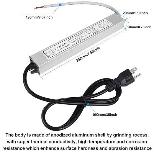 40W Outdoor Waterproof Power Supplies, 12V/24V Output, 90-265V Input, Single Output, Aluminum Housing, Outdoor Lighting Projects, CE/RoHS/FCC Certified, US/UK/EU Plug, 1-Pack / 10-Pack