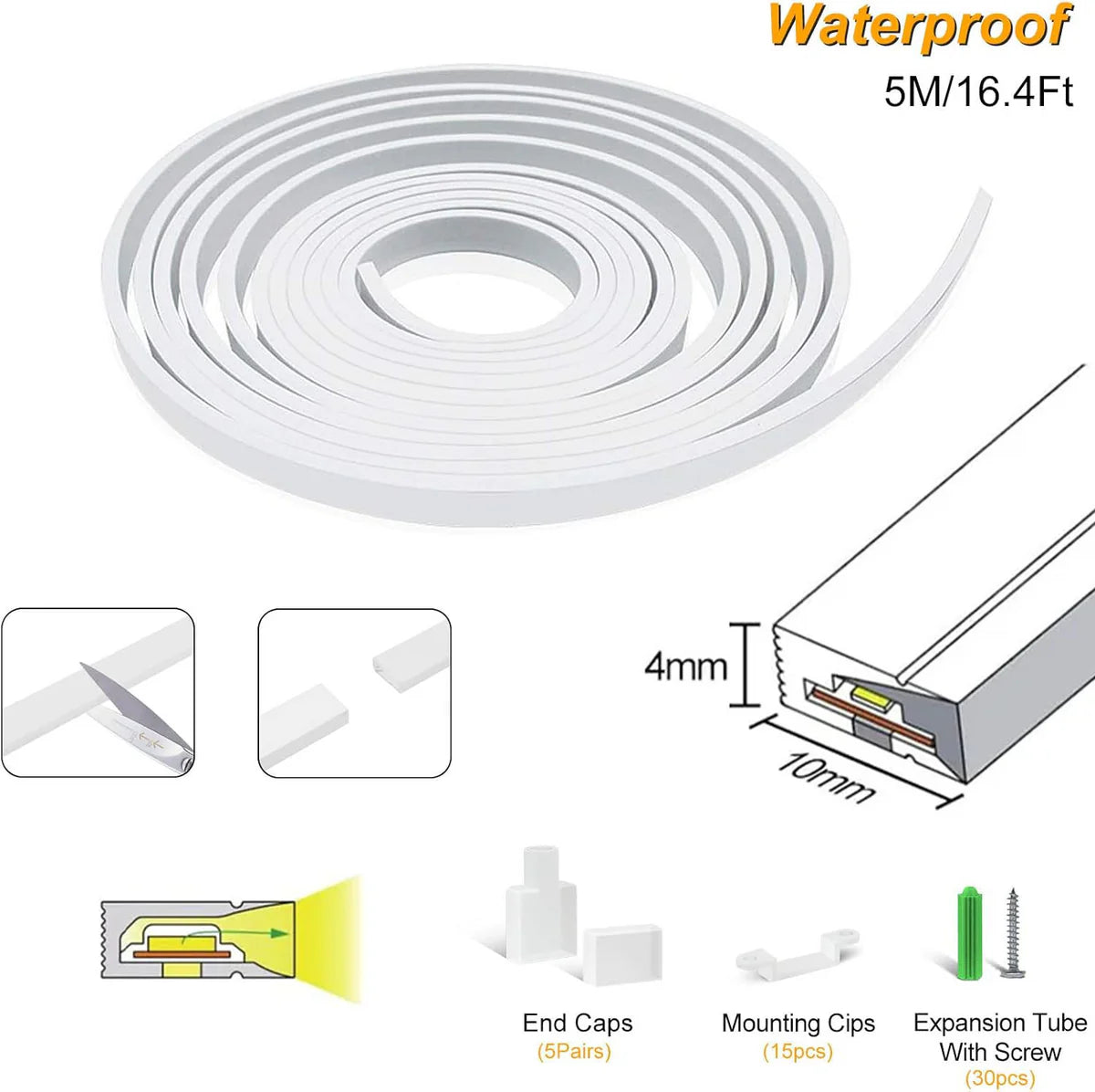 Neon Light Housing – S0410 Side Edge Lighting | 4x10mm Silicone LED Channel System | IP67 Waterproof | 5mm PCB Width | 50M/5M | Local Stock US/UK/DE