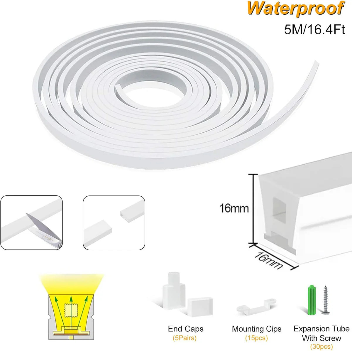 Neon Light Housing – S1616 | 16x16mm Silicone LED Channel System | IP67 Waterproof | 12mm PCB Width | 50M/5M | Local Stock US/UK/DE