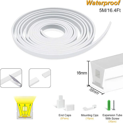 Neon Light Housing – S1616 | 16x16mm Silicone LED Channel System | IP67 Waterproof | 12mm PCB Width | 50M/5M | Local Stock US/UK/DE