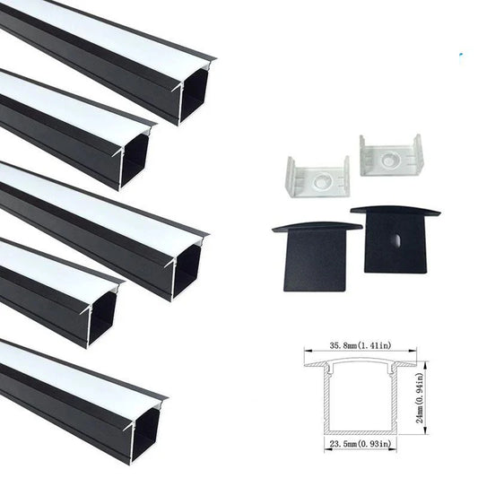 U Shape LED Channel - U05-A 20mm Silver / Black Aluminum Profile | Milky White Cover | Heavy-Duty LED Mounting Track – 1m / 2m / 3m | 50 / 100-Pack