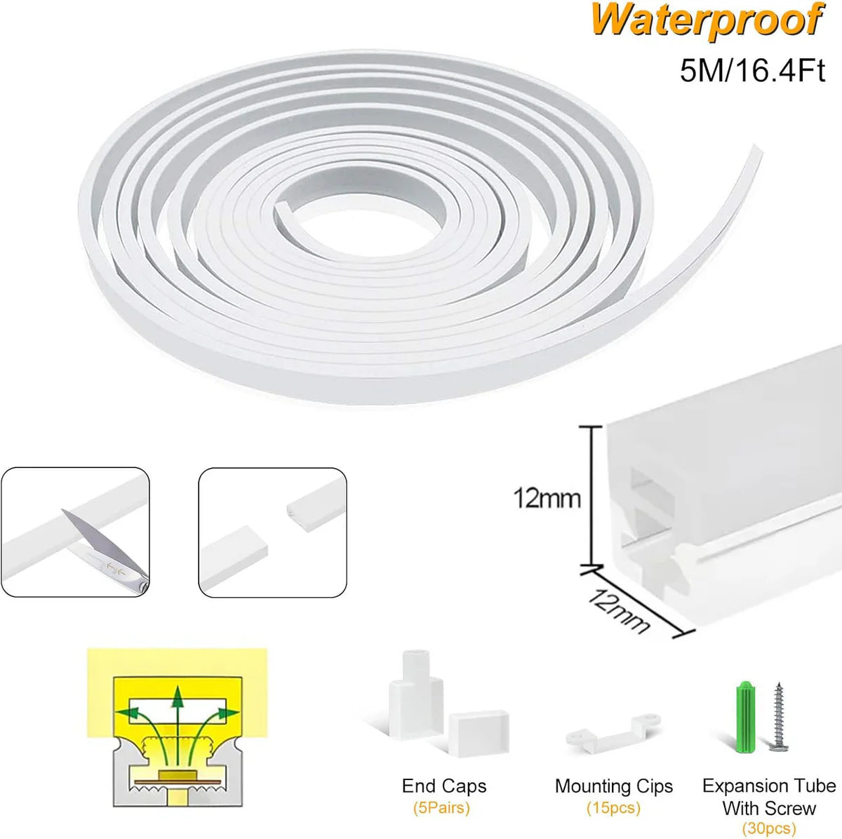 Neon Light Housing – S1212 | 12x12mm Silicone LED Channel System | IP67 Waterproof | 8mm PCB Width | 50M/5M | Local Stock US/UK/DE