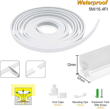 Neon Light Housing – S1212 | 12x12mm Silicone LED Channel System | IP67 Waterproof | 8mm PCB Width | 50M/5M | Local Stock US/UK/DE