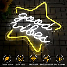 Star Good Vibes Neon Sign for Game Room Decor, 15.7*15.7'' Light Up Neon Lights Powered by USB with ON/OFF Switch, Man Cave, Kids Room,Super Star Gaming Wall Decor Gamer Gifts for Boys, Kid, Monther's Day(White)