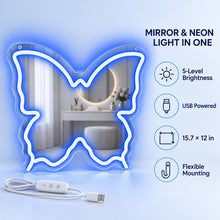 Blue Butterfly LED Vanity Signs – 15.7×12 inch  Neon Outline | USB Powered | Perfect for Vanity Decor