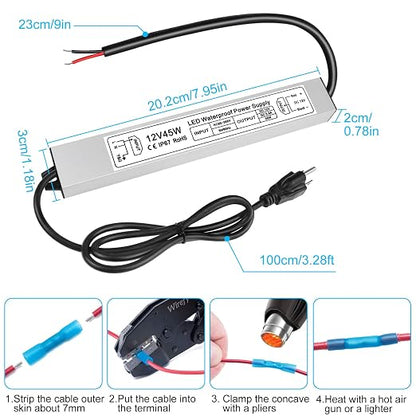 45W Outdoor Waterproof Power Supplies, 12V Output, 90-265V Input, Single Output, Aluminum Housing, Outdoor Lighting Projects, CE/RoHS/FCC Certified, US/UK/EU Plug, 1-Pack / 10-Pack